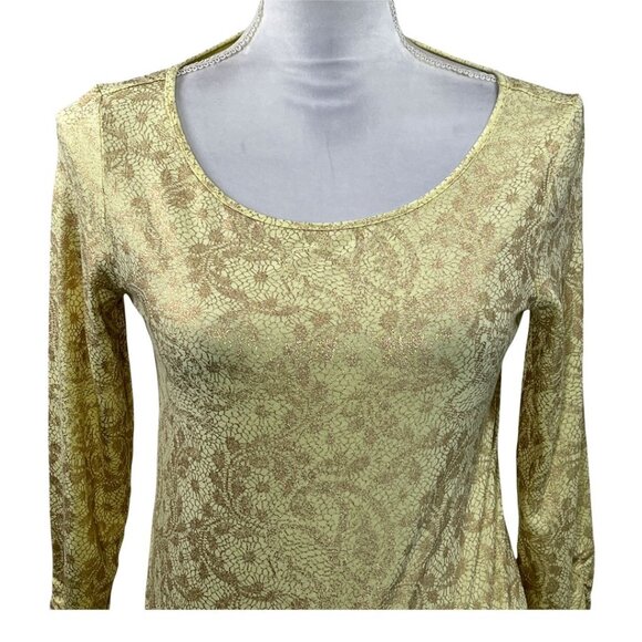 Chicos Gold Metallic Stretch Top Small Long Sleeve Shimmer Holiday Blouse - Picture 2 of 12